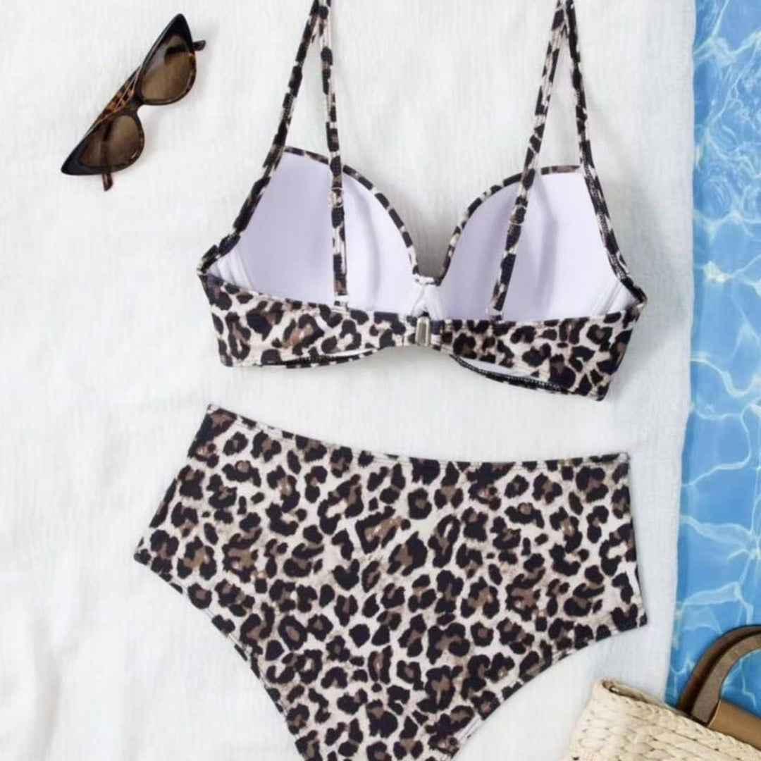 Damen Hoch tailliertes Bikini-Set mit gepolstertem Oberteil und animalischem Muster EB