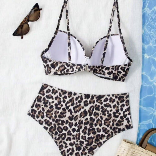 Damen Hoch tailliertes Bikini-Set mit gepolstertem Oberteil und animalischem Muster EB