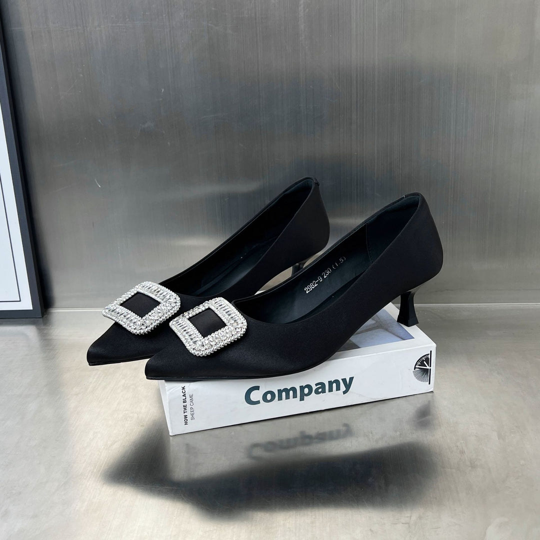 Damen elegante Pumps mit funkelndem Strass-Buckle und schickem Absatz EB
