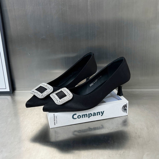 Damen elegante Pumps mit funkelndem Strass-Buckle und schickem Absatz EB