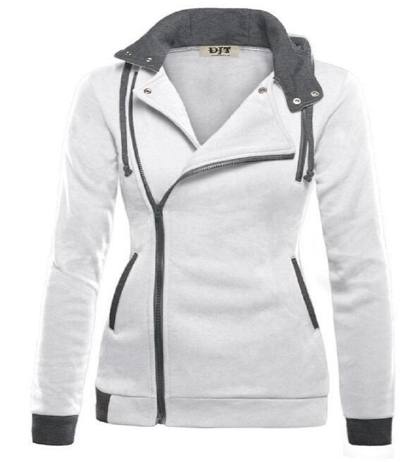Damen sportliche Übergangsjacke mit asymmetrischem Reißverschluss und Kapuze EB