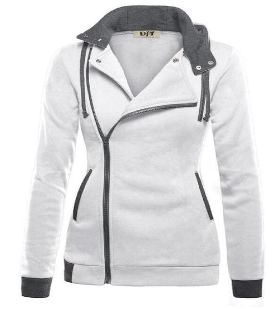 Damen sportliche Übergangsjacke mit asymmetrischem Reißverschluss und Kapuze EB