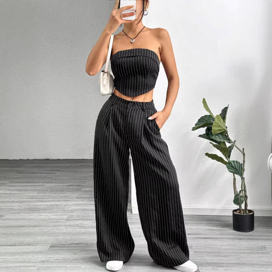 Damen elegantes und luftiges Set mit Streifenmuster EB