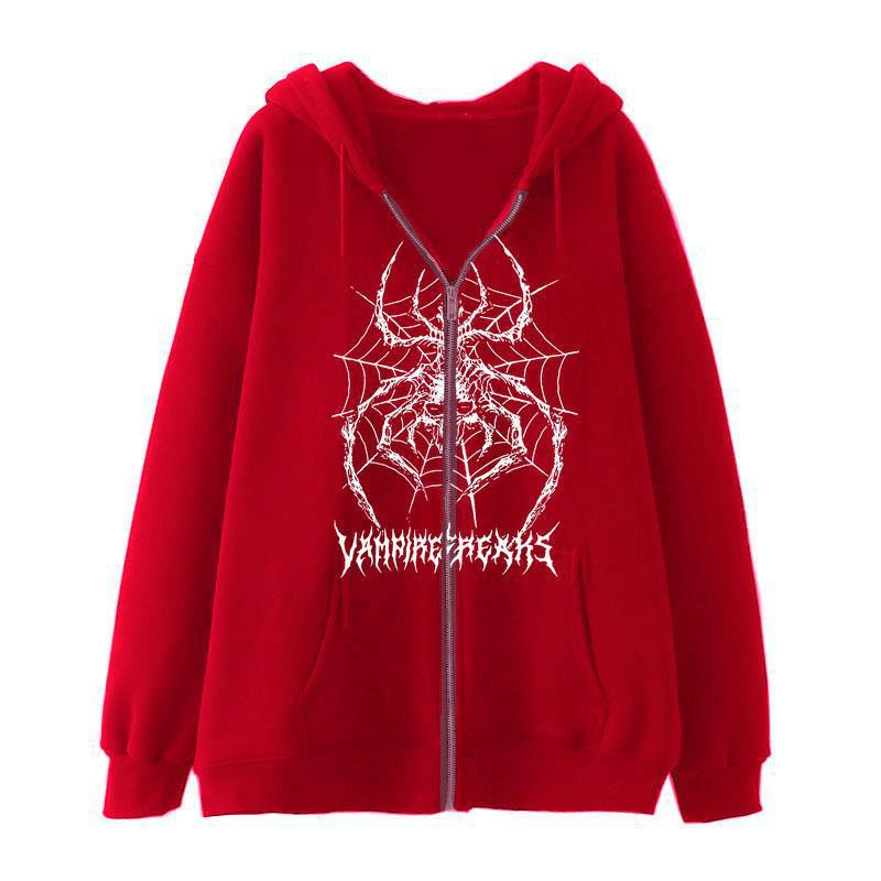 Damen Langarm Kapuzenjacke mit detailreichem Spinnenmotiv EB