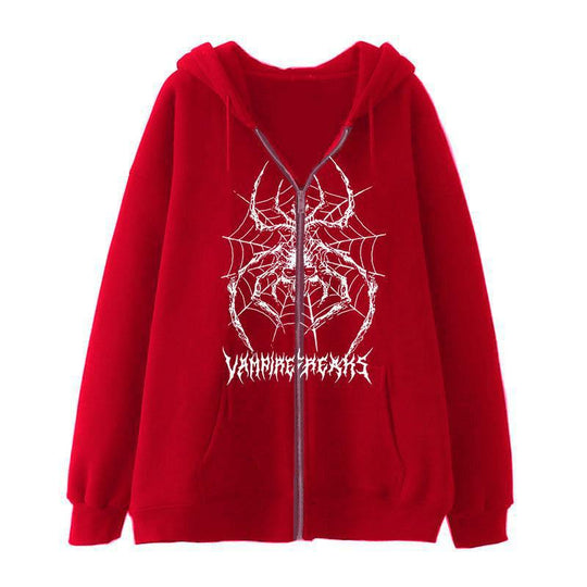 Damen Langarm Kapuzenjacke mit detailreichem Spinnenmotiv EB