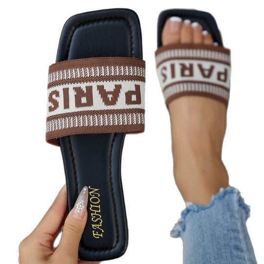 Damen bequeme Pantoletten mit modischem Strickdesign EB