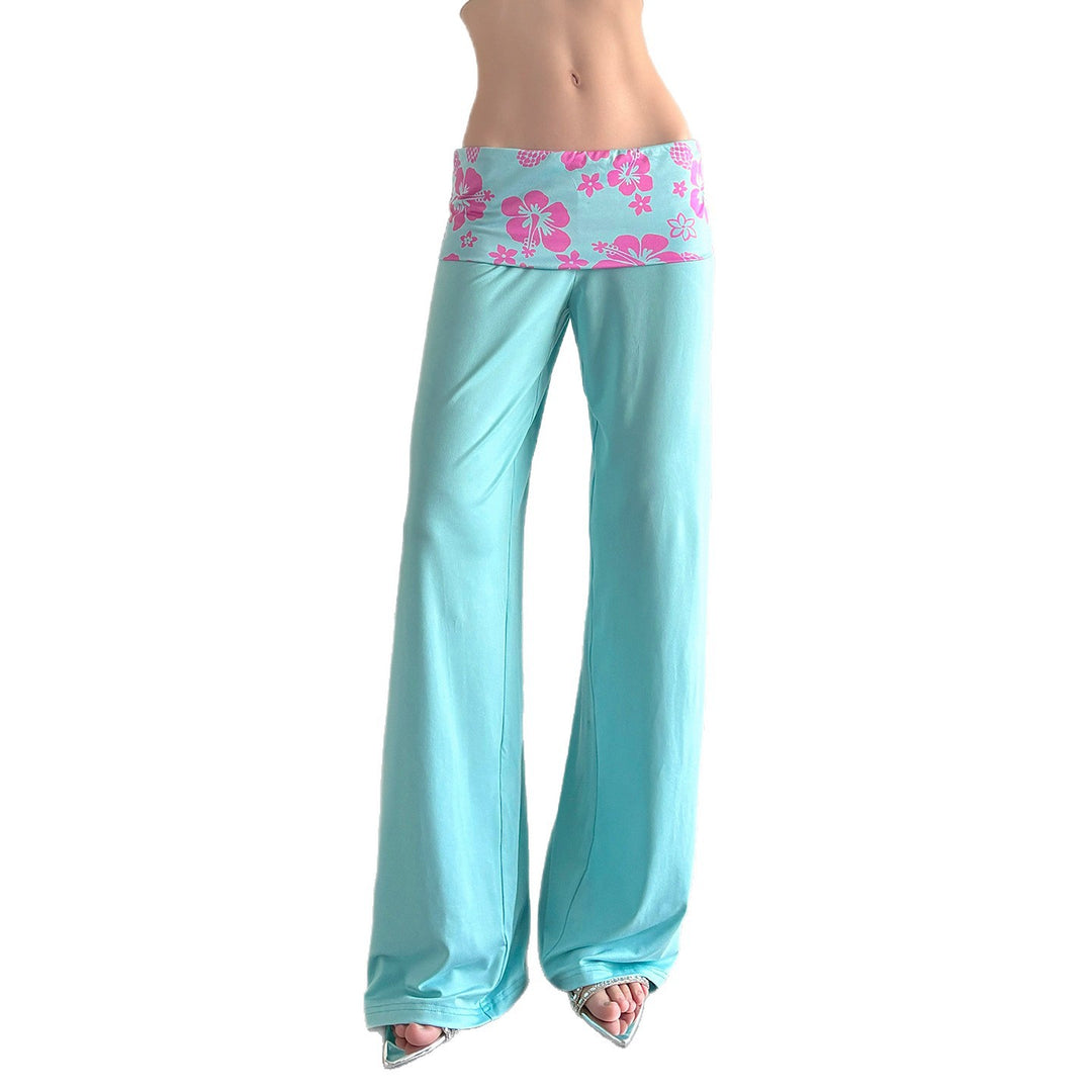 Damen nan weite Yoga-Palazzohose mit Umschlagbund und hoher Taille EB
