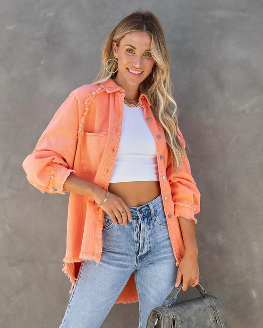 Damen Lässige Denim-Übergangsjacke im Vintage-Stil mit fransigen Details EB