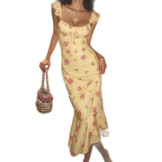 Damen Maxikleid mit floralen Rüschen und elegantem Schnitt EB