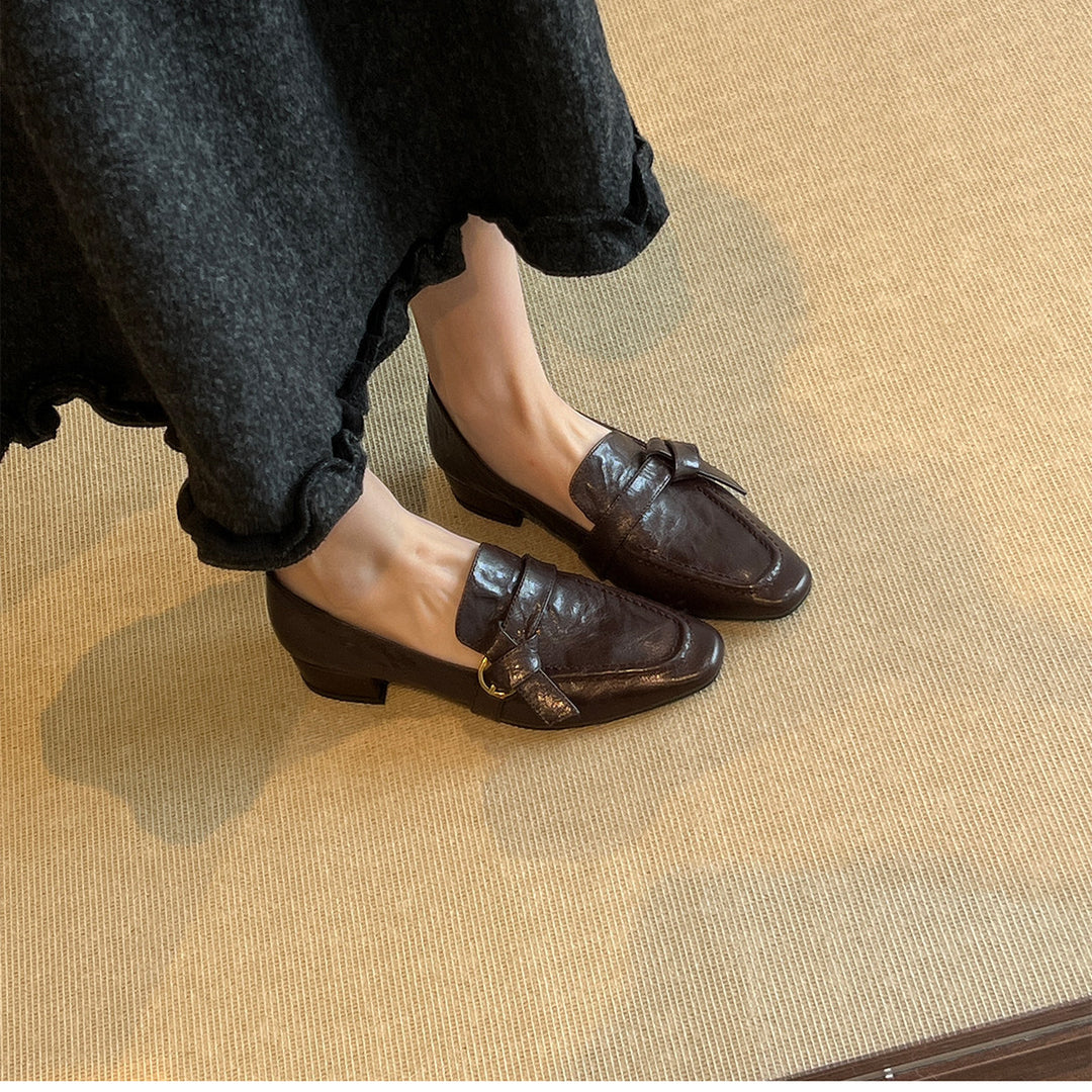 Damen elegante Loafer mit modischem Schnallen-Detail und komfortablem Blockabsatz EB