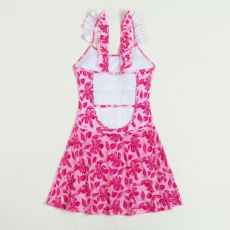 Damen Einteiliger Badeanzug mit Rüschendetails und floralem Muster EB