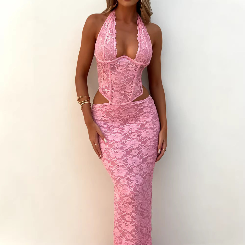 Damen Langes Spitzenkleid mit sexy Ausschnitten und raffinierten Details EB