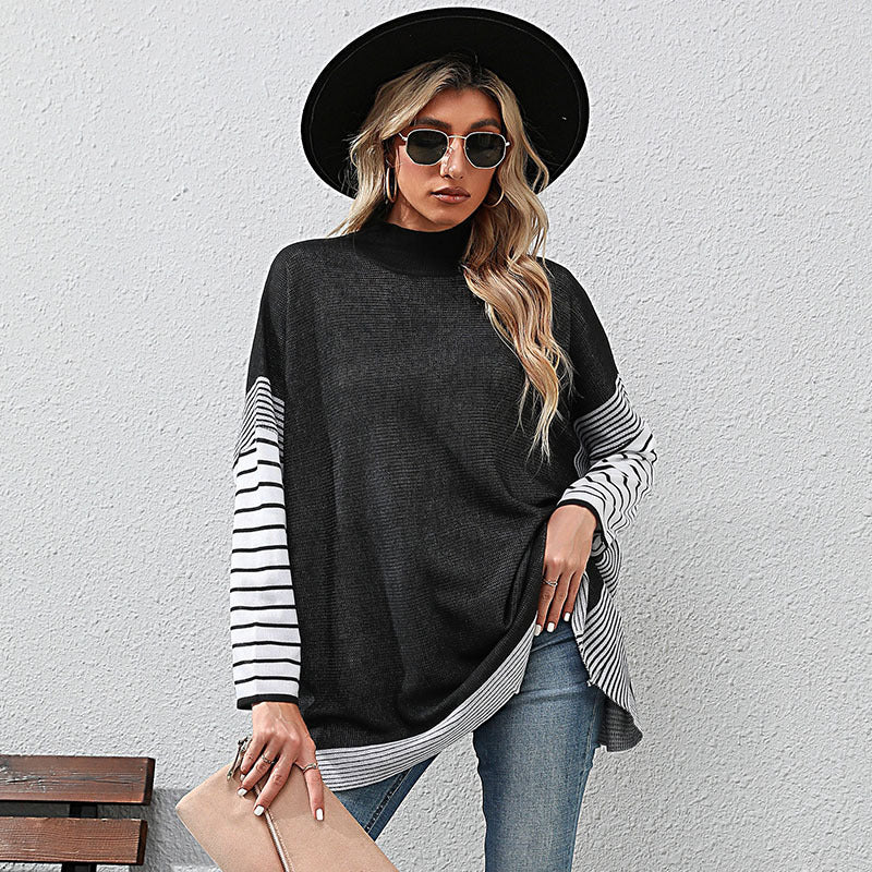 Damen modisches Langarmshirt mit Blockstreifen und asymmetrischem Schnitt EB
