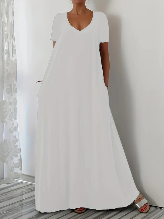 Damen Maxikleid mit U-Ausschnitt und praktischen Taschen EB