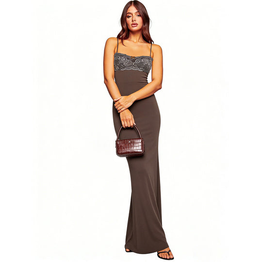 Damen elegantes Maxikleid mit Spitzendetails EB