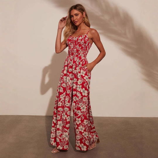 Damen Maxikleid mit floralem Design und elastischer Taille EB