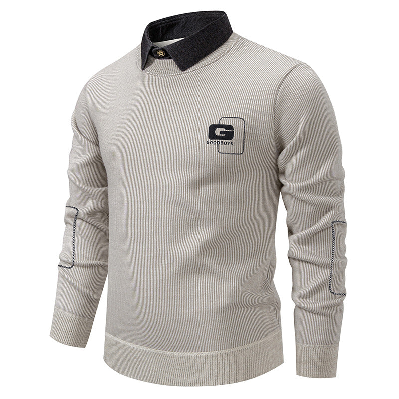 Herren eleganter Pullover mit Kragen und feinem Strickmuster EB