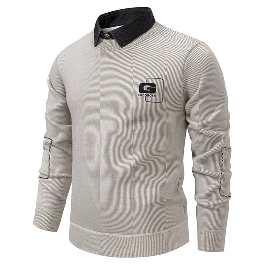 Herren eleganter Pullover mit Kragen und feinem Strickmuster EB