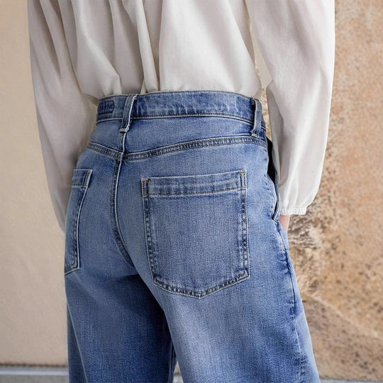 Damen Weite Jeans im Boho-Stil mit hohem Bund und komfortablem Schnitt EB
