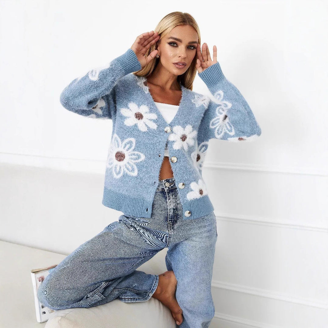 Damen Strickjacke mit floralem Muster und komfortabler Passform EB