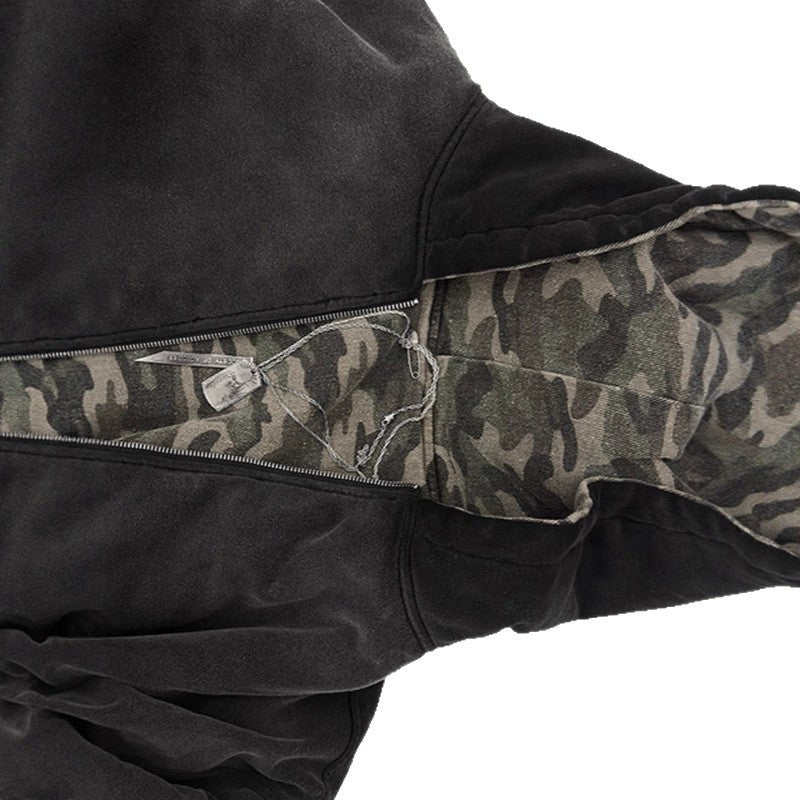 Damen Oversized Camouflage-Jacke mit Kapuze und Reißverschluss EB