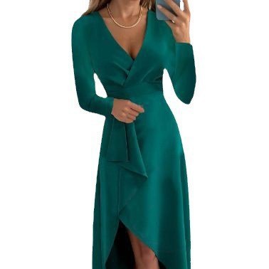 Damen Wickelkleid mit elegantem V-Ausschnitt und schwingendem Saum EB