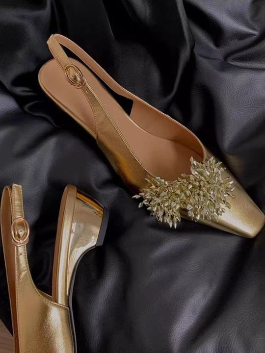 Damen Slingback-Pumps mit funkelnden Zier-Elementen und modischem Blockabsatz EB