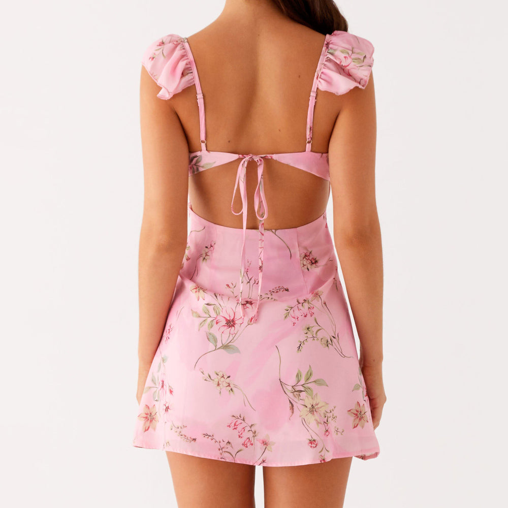 Damen Sommerkleid mit Rüschendetails und Blumenmuster EB