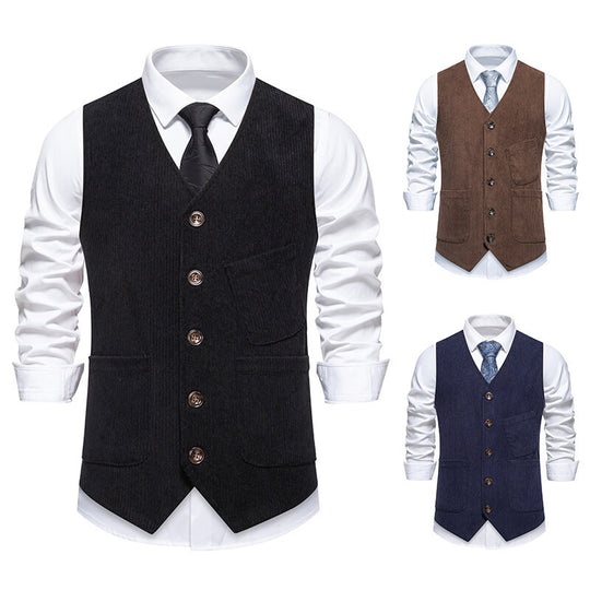 Herren elegante Cordweste mit praktischen Taschen und fein strukturiertem Design EB