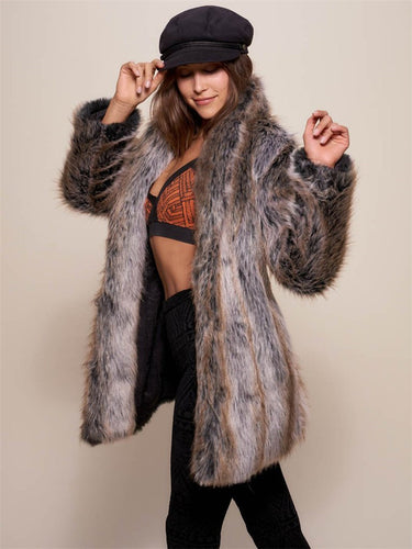 Damen Voluminöse Kunstpelzjacke mit modischem Futter und hohem Kragen EB
