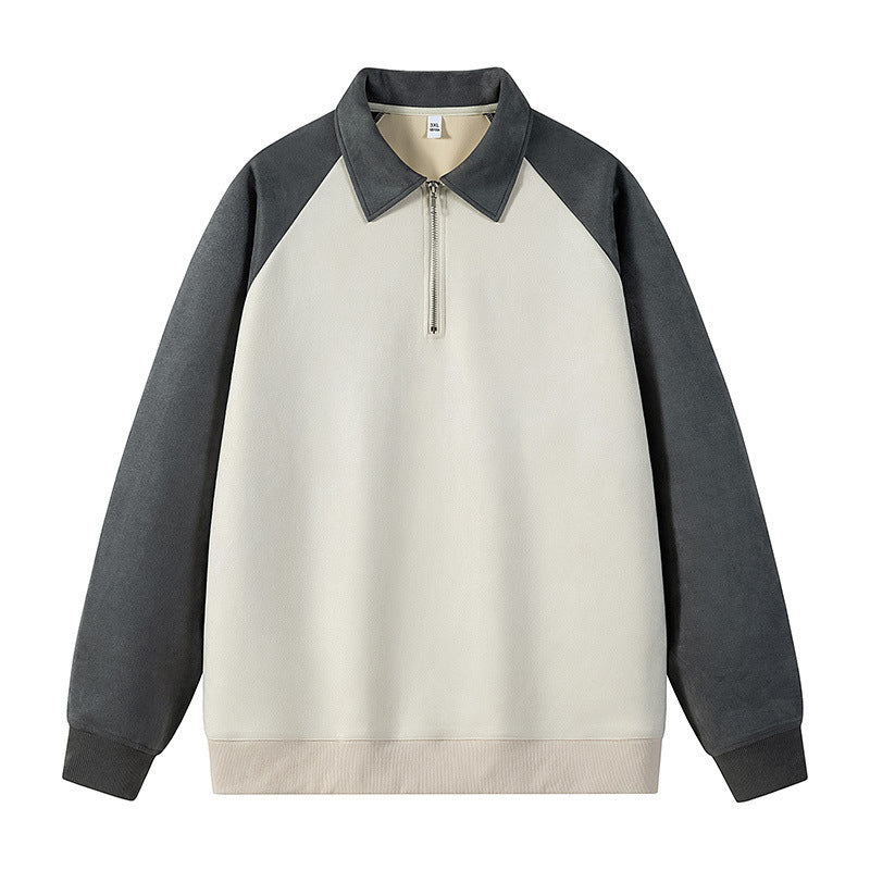 Damen stylischer Sweat-Pullover mit Kragen und halbseitigem Reißverschluss EB