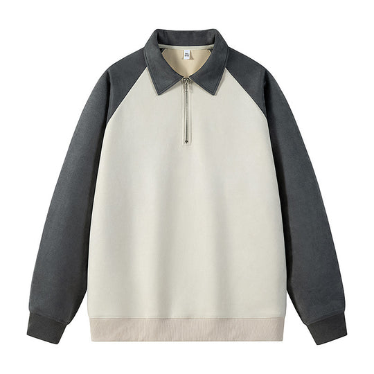 Damen stylischer Sweat-Pullover mit Kragen und halbseitigem Reißverschluss EB