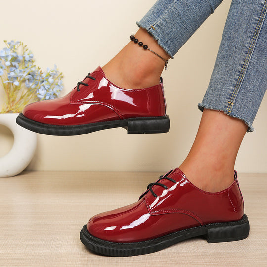 Damen glänzende Schnürschuhe mit modischem Design und robuster Sohle EB