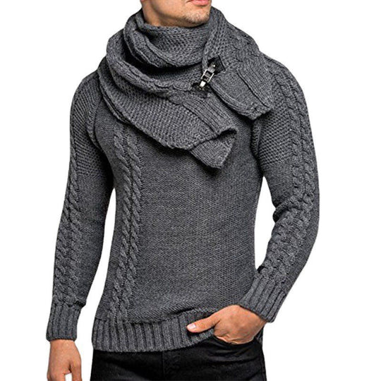 Herren nan Strickpullover mit überlappendem Schalkragen und Schnallenverschluss EB