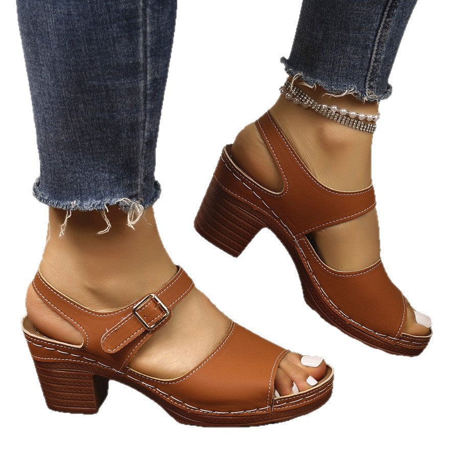 Damen Sandalen mit breitem Riemen und elegantem Blockabsatz EB