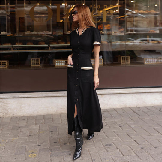 Damen Maxikleid mit eleganter Knopfleiste und seitlichem Schlitz EB