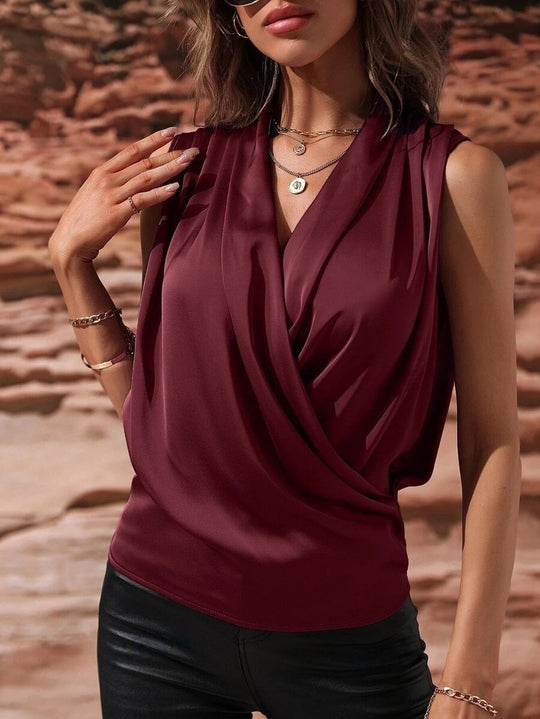 Damen elegantes Oberteil mit Wickeldesign und gerafftem Schnitt EB