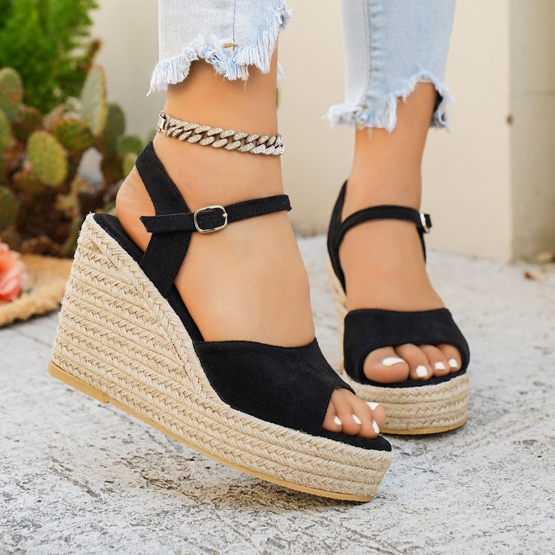 Damen Wedge-Pantoletten mit eleganter Schnallenverzierung EB