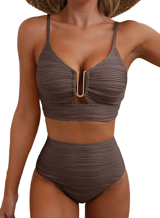 Damen Hochtailliertes Bikini-Set mit modischem Cut-Out EB