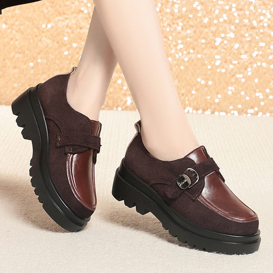 Damen Mokassins mit modischem Riemen und robustem Blockabsatz EB