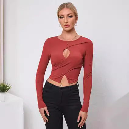 Damen Langarmshirt mit modischem Cut-Out und Raffung EB