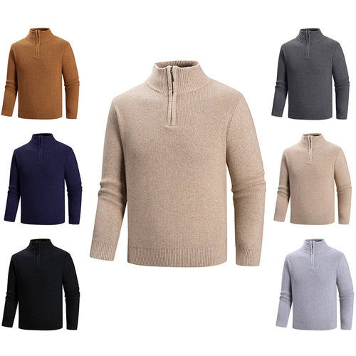 Herren modischer Strickpullover mit halbem Reißverschluss und strukturiertem Muster EB