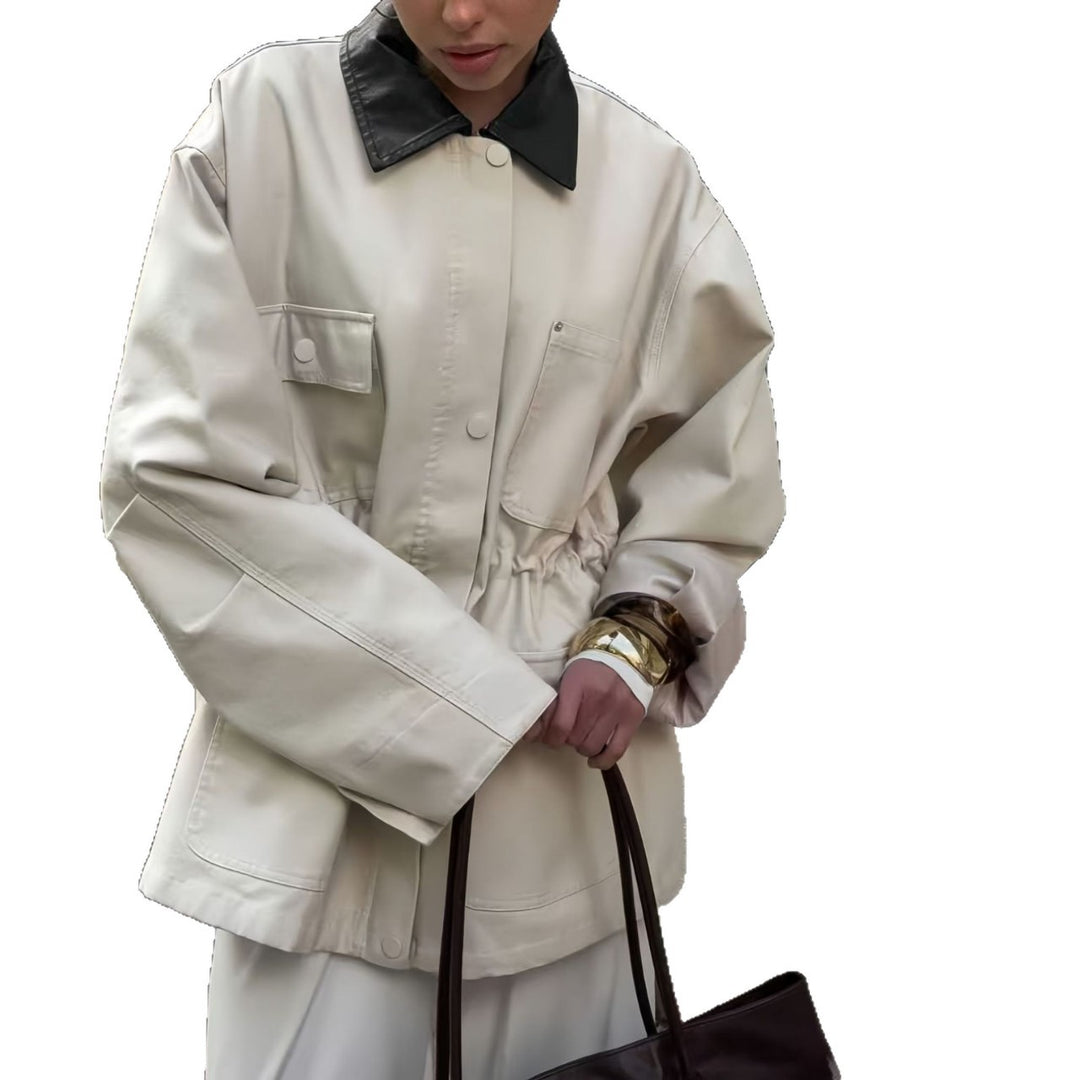 Damen Modische Oversized-Jacke mit elegantem Kragen und praktischen Taschen EB