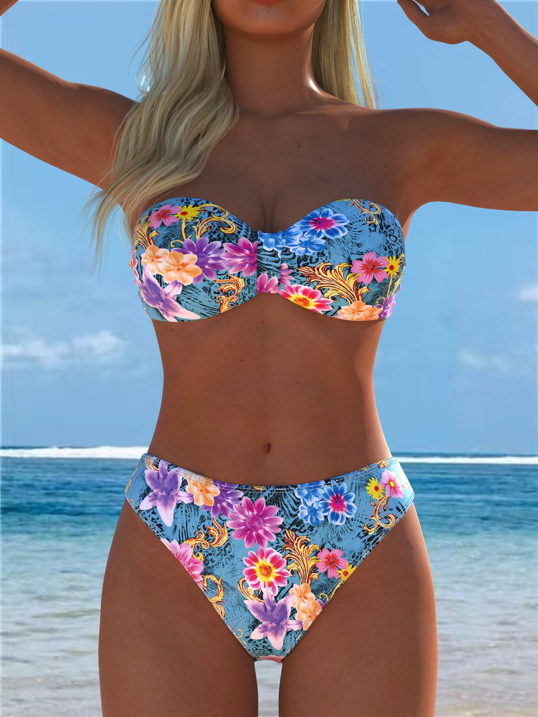 Damen Bikini-Set mit einem eleganten Bustier-Oberteil und hohem Beinausschnitt EB