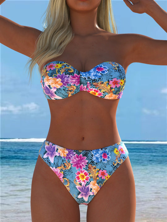 Damen Bikini-Set mit einem eleganten Bustier-Oberteil und hohem Beinausschnitt EB