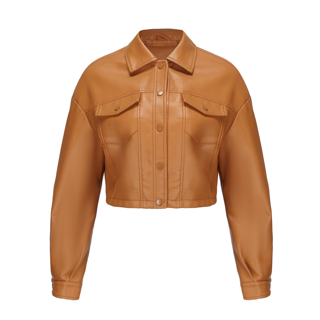 Damen nan kurze Lederjacke im Trucker-Stil mit kastiger Cropped-Passform EB