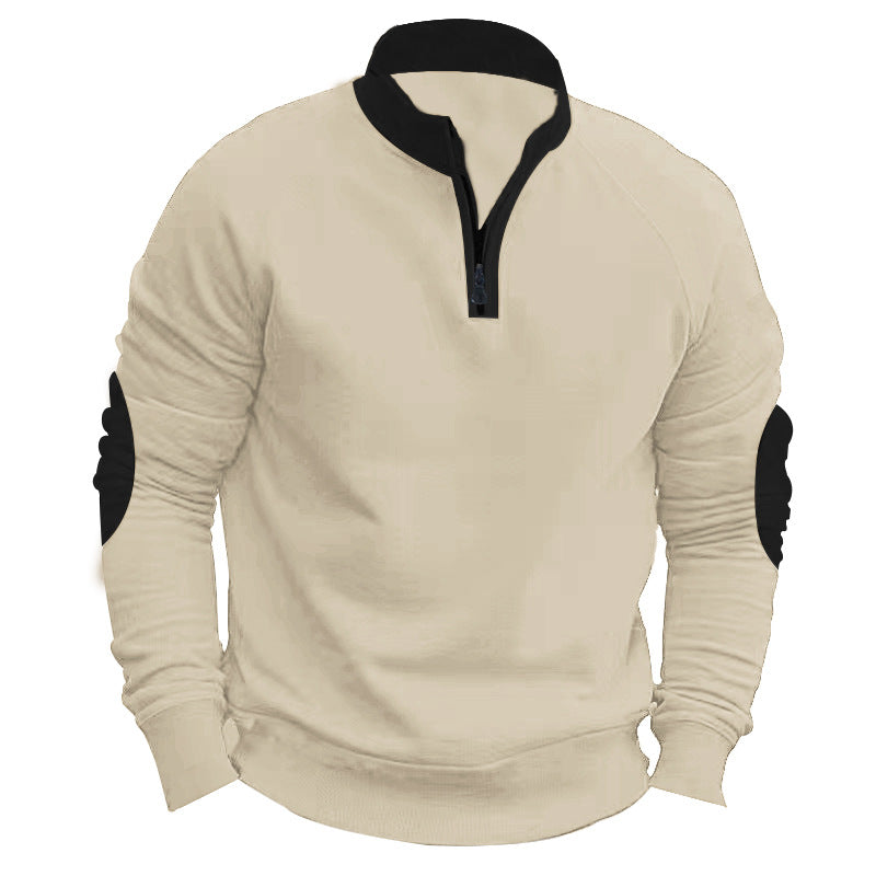 Herren nan Raglan-Pullover mit kurzem Reißverschluss, Stehkragen und ergonomischen Ellenbogen-Panels EB
