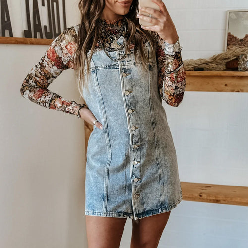 Damen Denim Kleid mit Knopfleiste und klassischem Schnitt EB