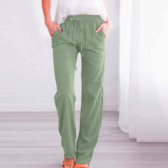 Damen Bequeme Leinen-Hose mit elastischem Bund und Taschen EB