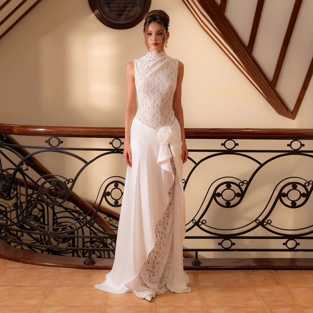 Damen Elegantes Hochzeitskleid mit Spitze und schwingendem Rock EB